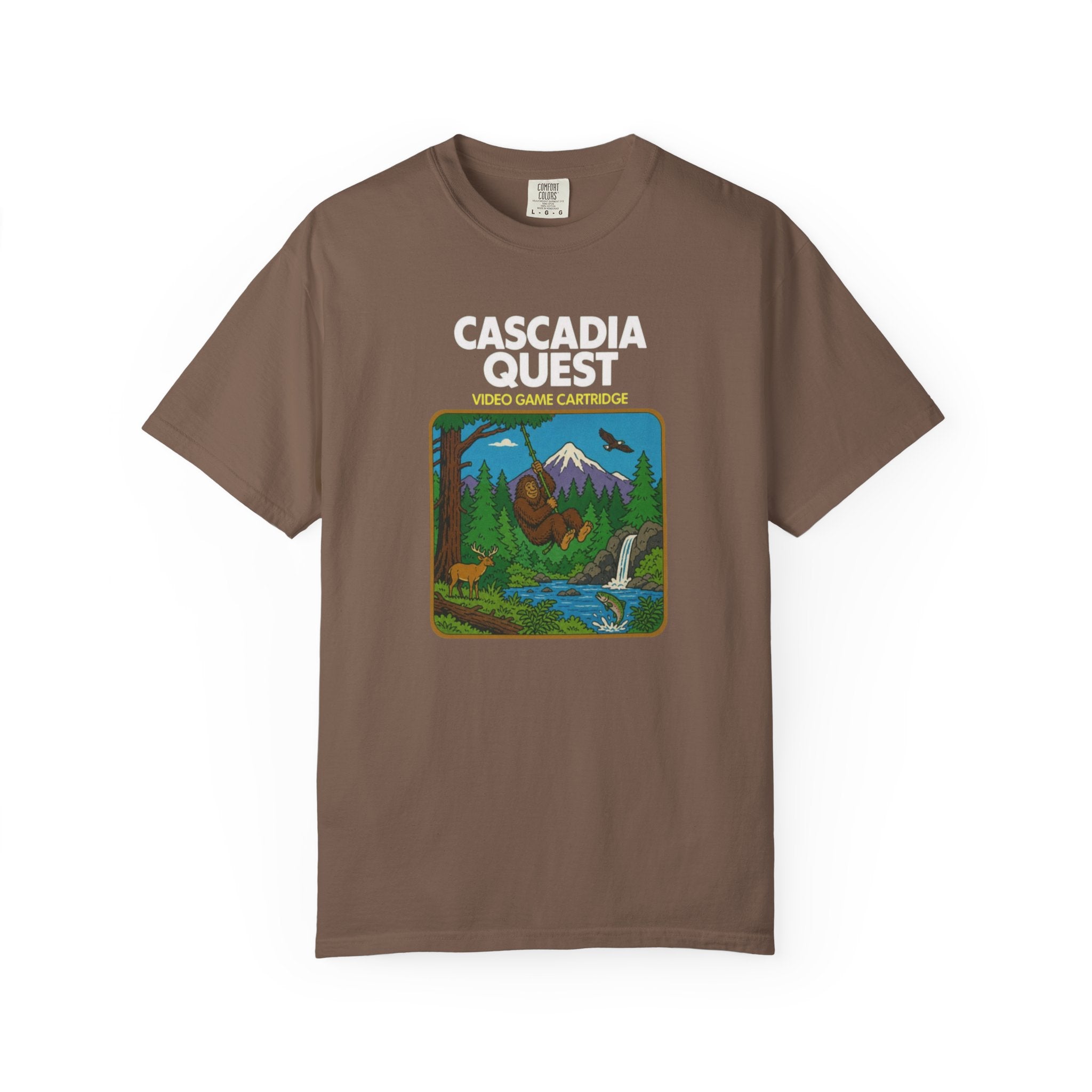 Cascadia Quest Retro Video Game Cartridge Graphic T-Shirt