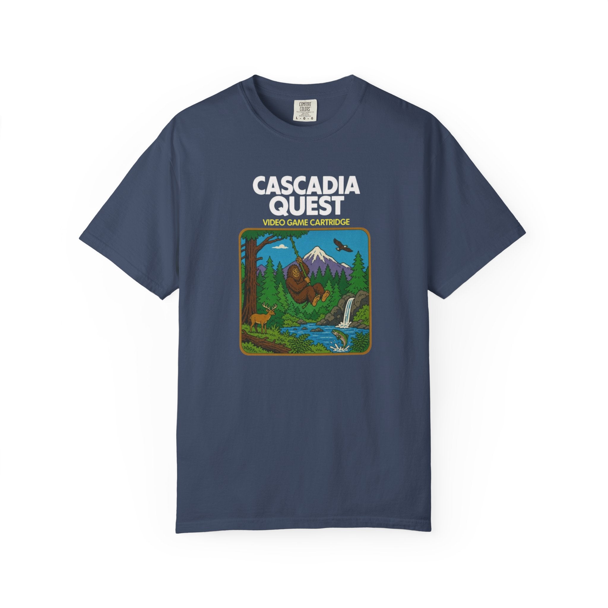 Cascadia Quest Retro Video Game Cartridge Graphic T-Shirt