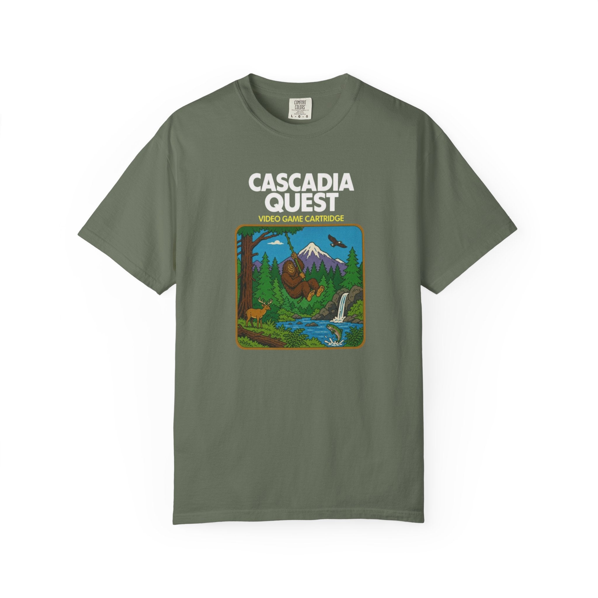 Cascadia Quest Retro Video Game Cartridge Graphic T-Shirt