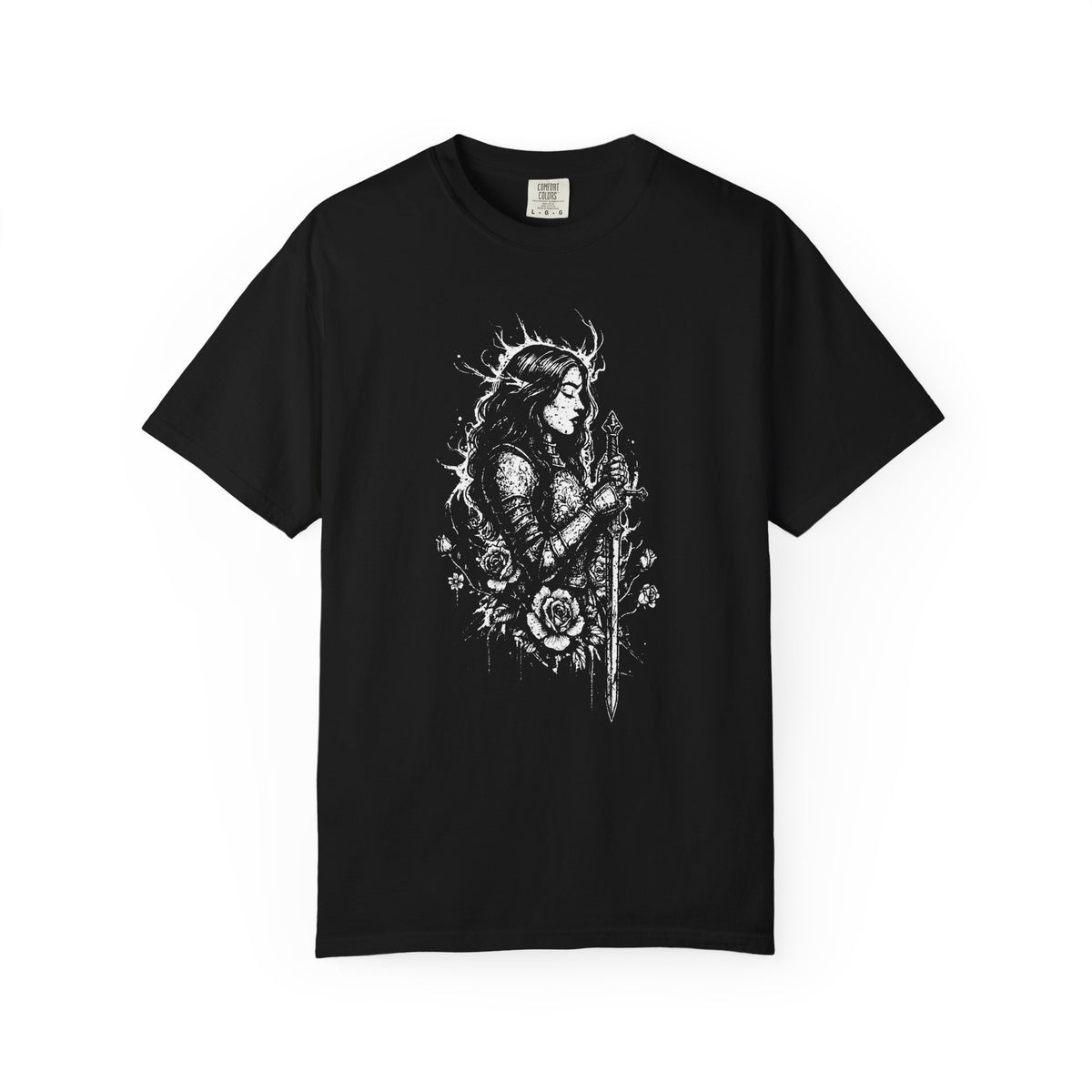 Woman Knight Floral Dark Fantasy Graphic T-Shirt