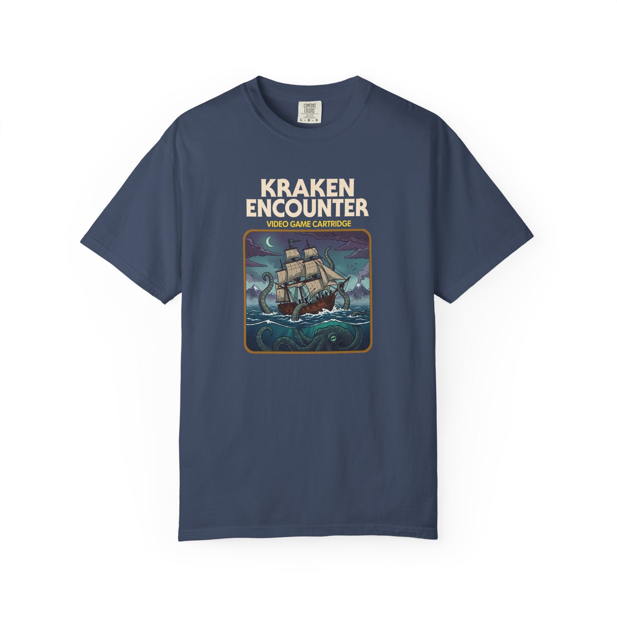 Kraken Encounter Retro Video Game Cartridge Graphic T-Shirt