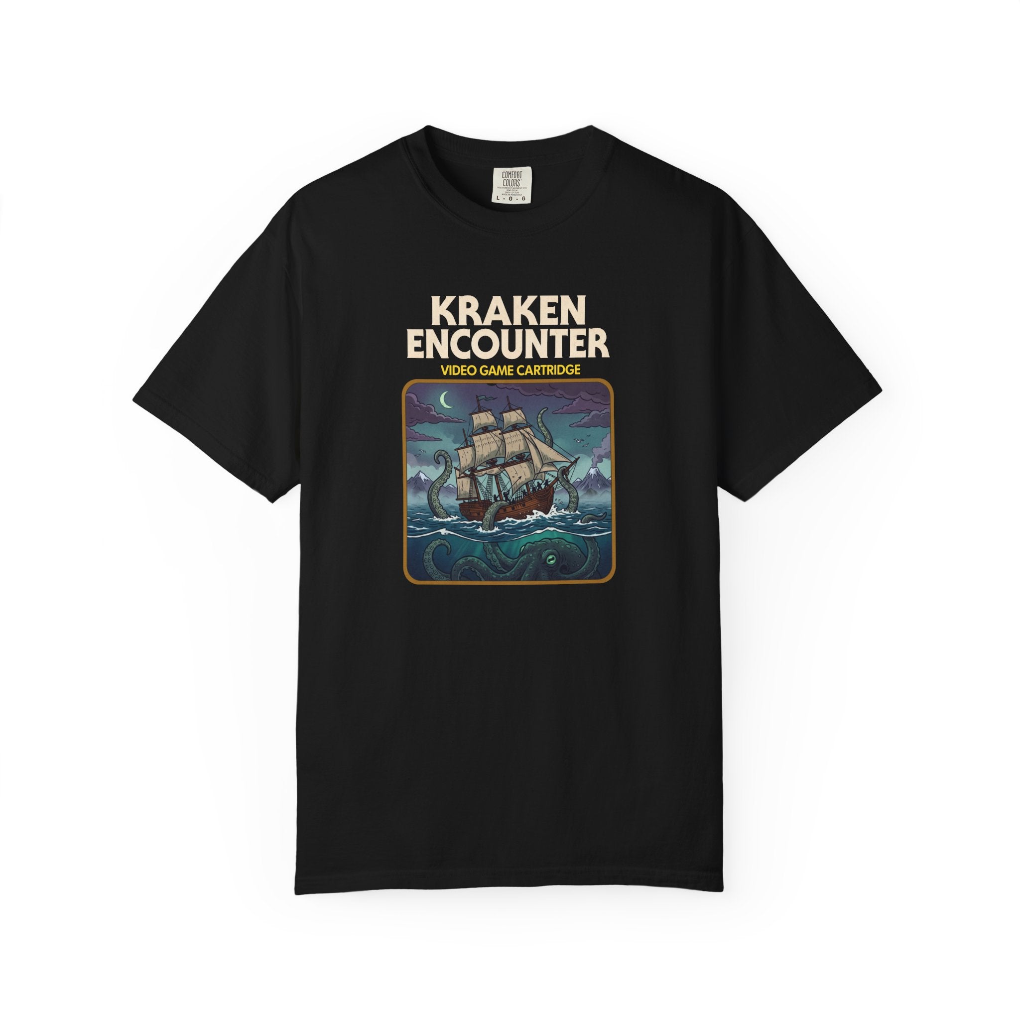 Kraken Encounter Retro Video Game Cartridge Graphic T-Shirt
