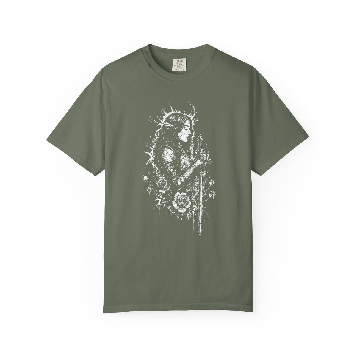 Woman Knight Floral Dark Fantasy Graphic T-Shirt