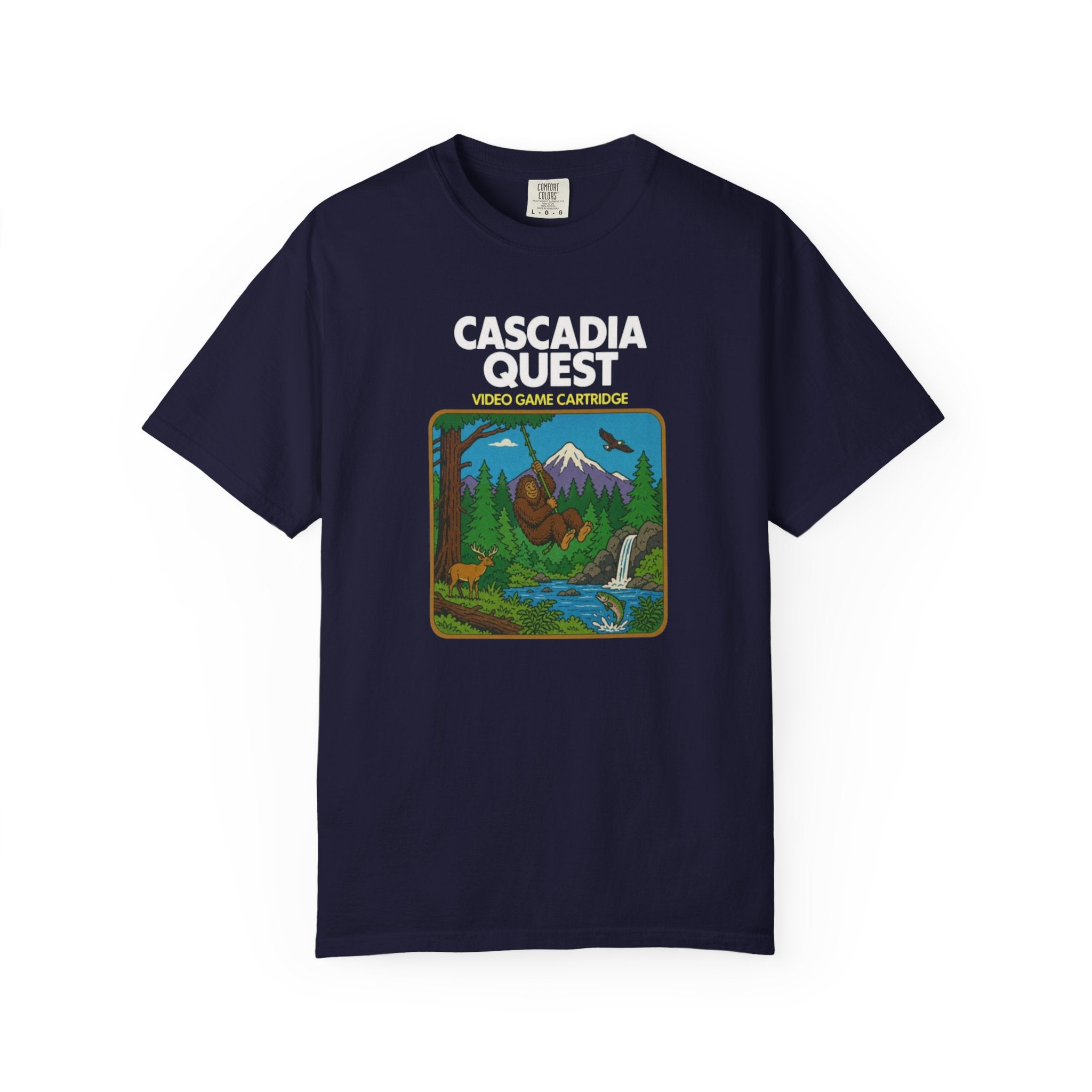 Cascadia Quest Retro Video Game Cartridge Graphic T-Shirt
