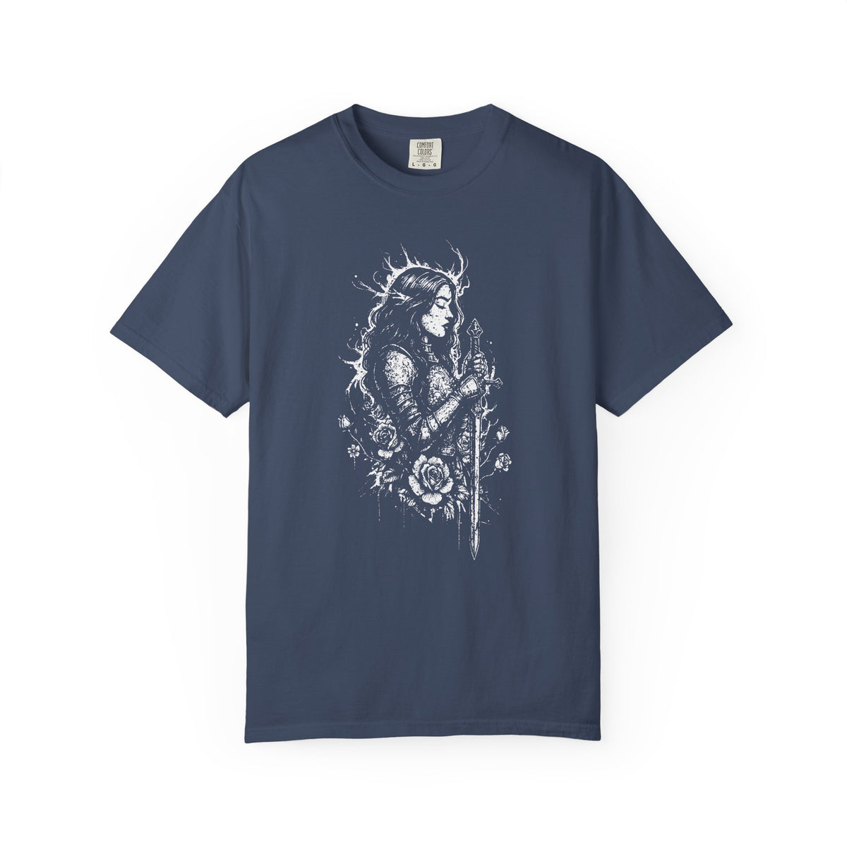Woman Knight Floral Dark Fantasy Graphic T-Shirt