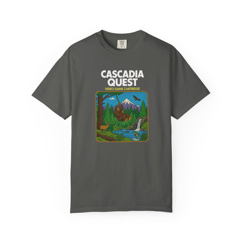 Cascadia Quest Retro Video Game Cartridge Graphic T-Shirt