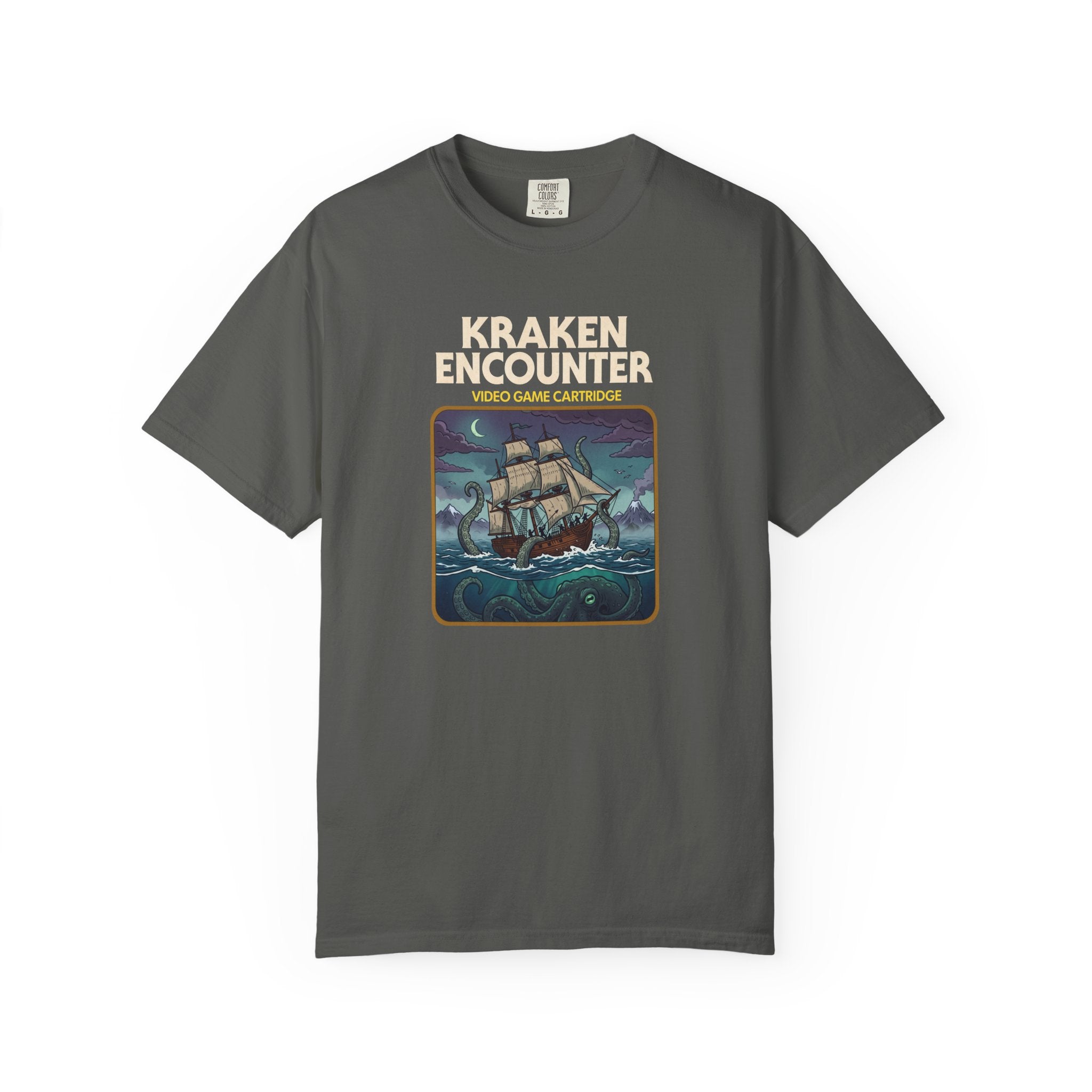 Kraken Encounter Retro Video Game Cartridge Graphic T-Shirt