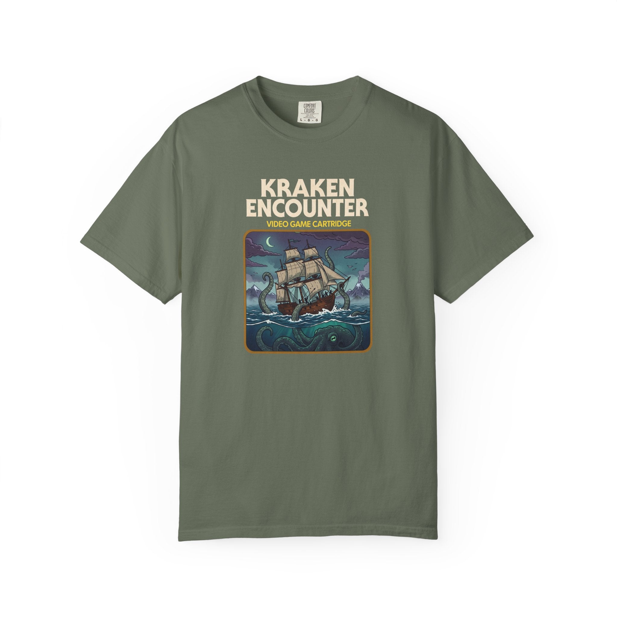 Kraken Encounter Retro Video Game Cartridge Graphic T-Shirt