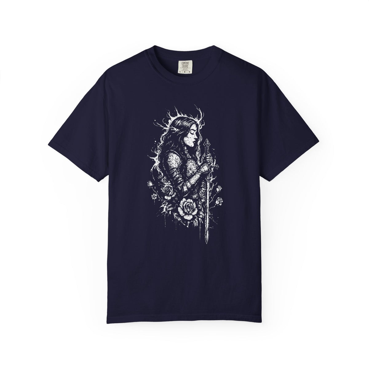 Woman Knight Floral Dark Fantasy Graphic T-Shirt